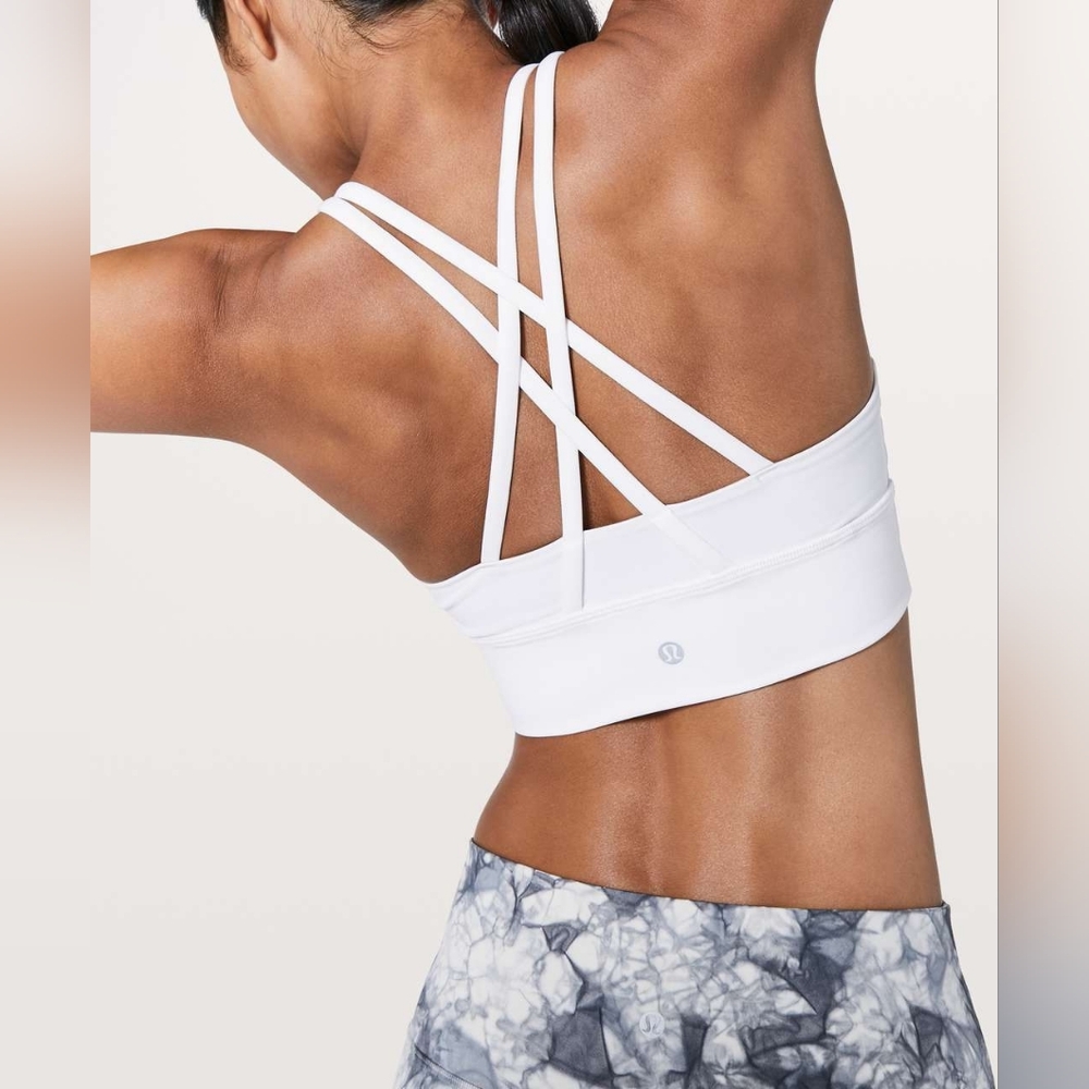 🍋🍋 Lululemon Athletica Energy Long Line White Strappy Sports Bra 🍋🍋